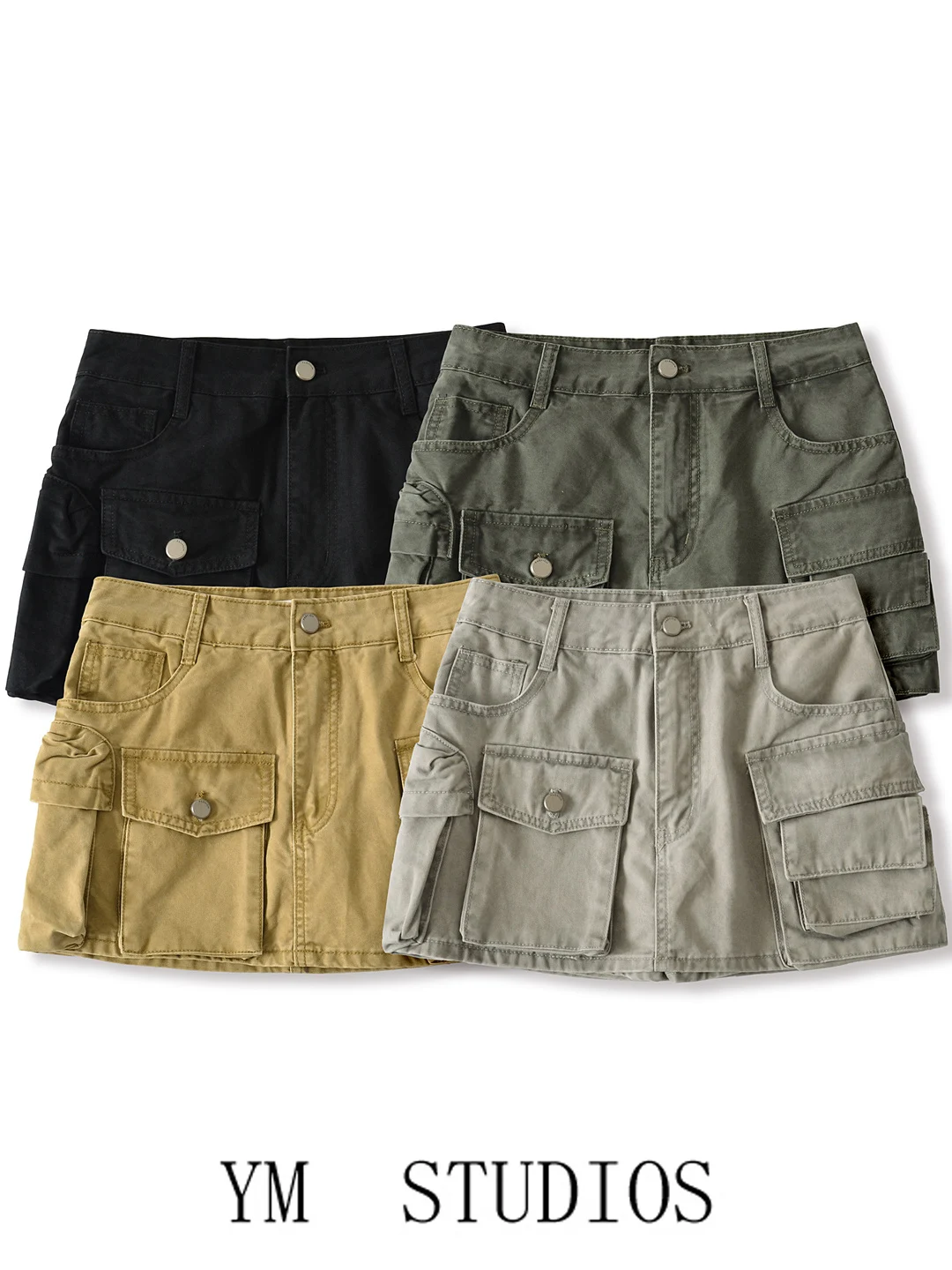 Casual A-Line  Skirt for Women with Multiple Pockets Anti-Light Cotton Material mid Waist Design Prevents Exposure