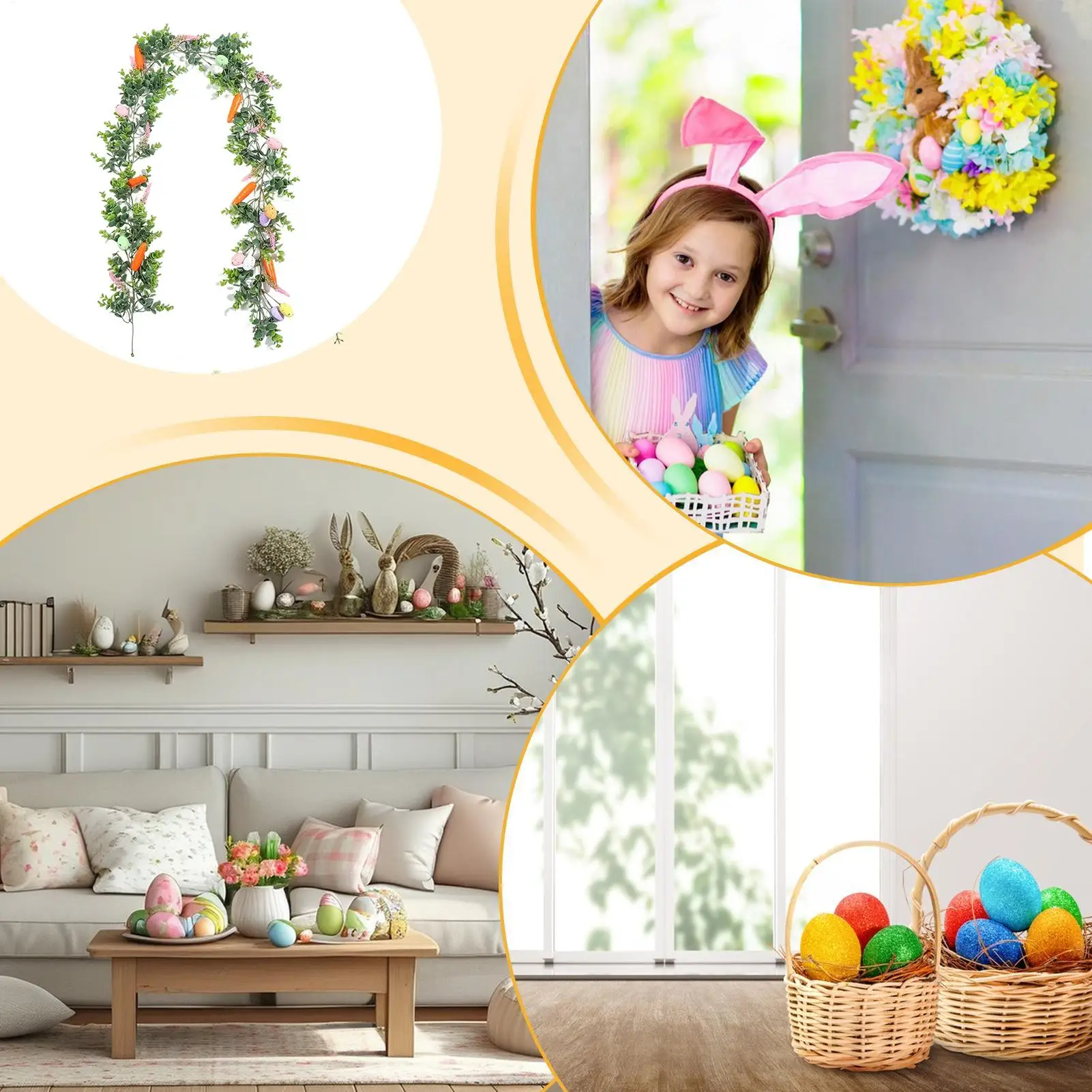 Pastel Easter Garland 2 Pieces Easter Egg Spring Garland 175cm Artificial Decorations For Home Indoor Party Wall Mantel Stairs