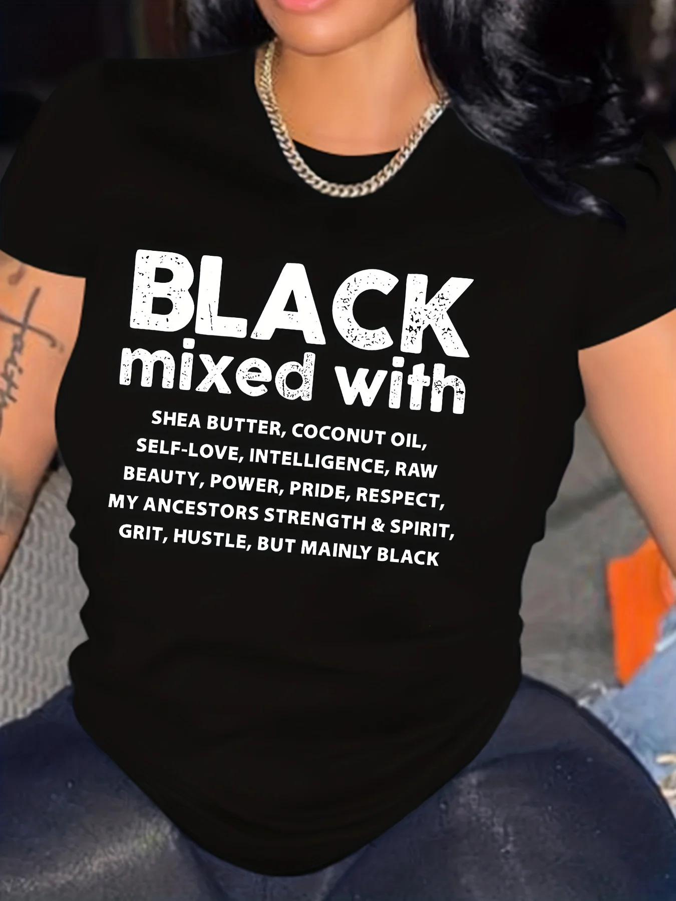 Black Mixed With Shea Butter T-Shirt Women Self Love Intelligence Graphic Tee Summer Short Sleeve Melanin Poppin Female Tops