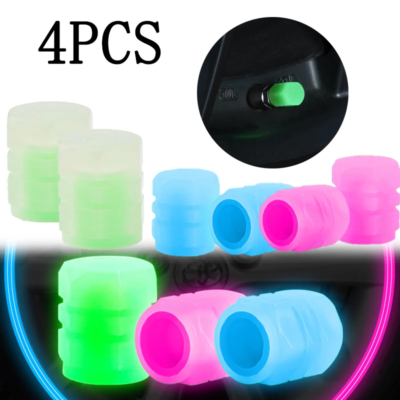 4Pcs Universal Luminous Tire Valve Caps Car Motorcycle Glowing Valve Cover Tire Wheel Hub Styling Decor Auto Moto Accessories