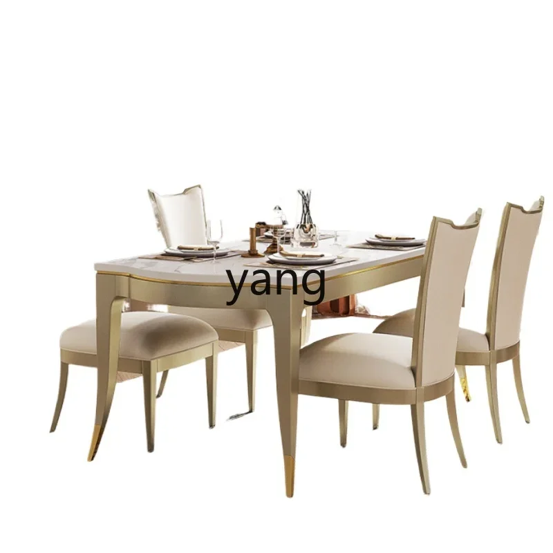 CX light luxury marble dining table rectangular solid wood dining table and chair combination