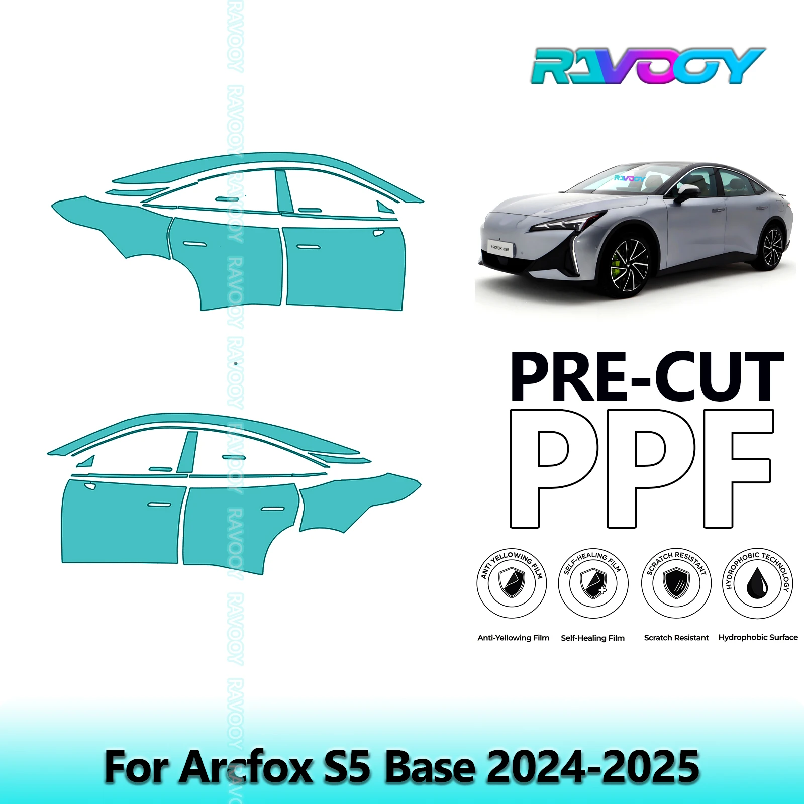 

For Arcfox S5 Base 2024-2025 8.5mil Clear Matte Pre-Cut PPF Door & A/B Pillar Kit TPU Paint Protection Film Set