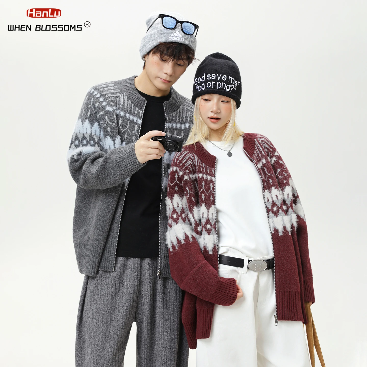 Hanlu 2025 للجنسين معرض جزيرة سترة محكم متماسكة سترة فو المنك لينة زوجين المتضخم دافئ الخريف الشتاء معطف #6