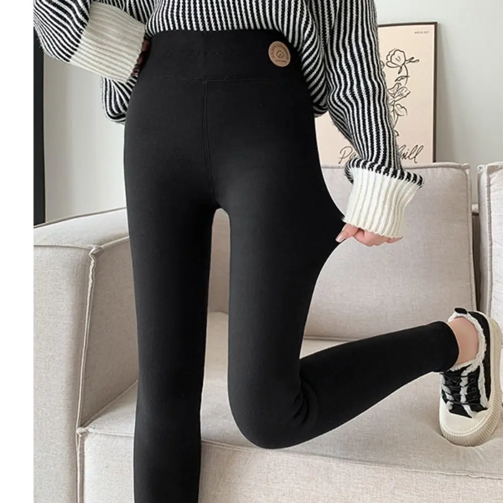 Leggings de mujer a rayas a la moda, pantalones largos gruesos de otoño e invierno, pantalones de lana cálidos ajustados