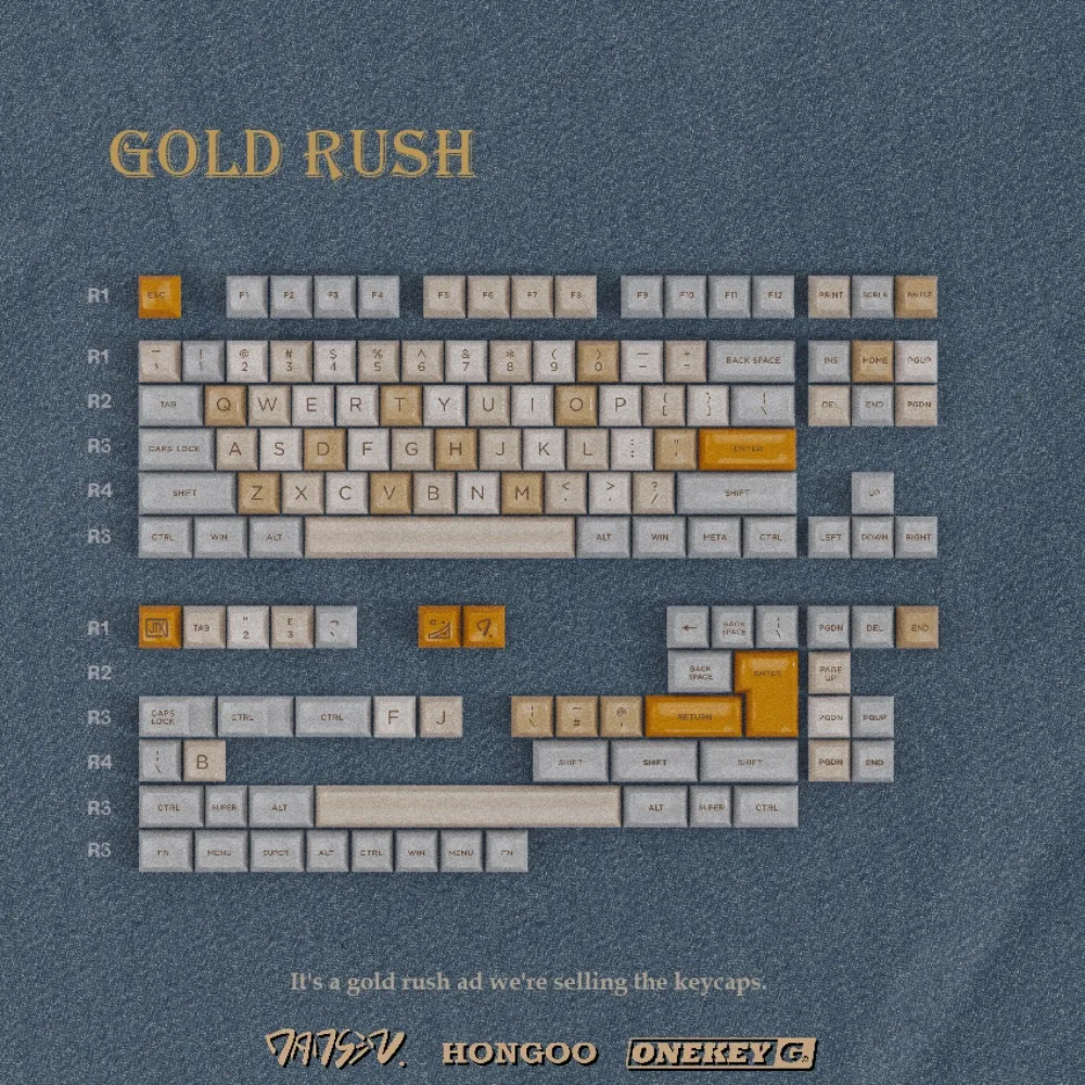 

Набор колпачков для клавиш JTK Gold Rush, глянцевые двухцветные формовочные колпачки, 132 клавиши из АБС-пластика HSA Artist Profile, колпачки для клавиш, механическая клавиатура, игровой аксессуар