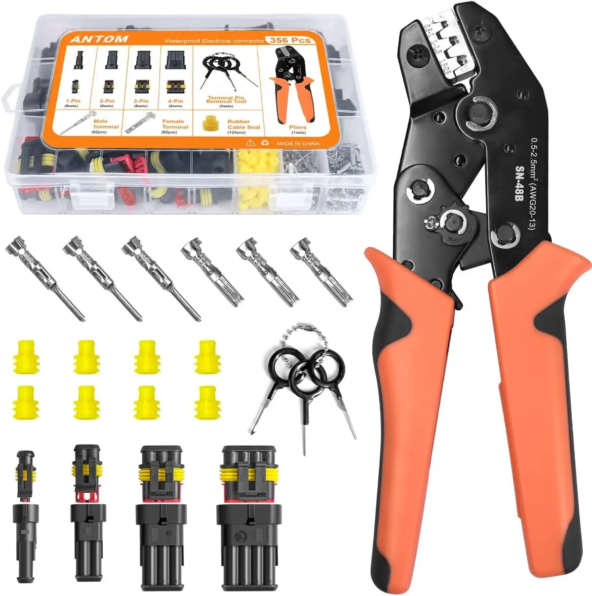 

356PCS Automotive Connector Kit with Crimping Tool - Waterproof Wire Connectors for Car, Motorcycle Wiring