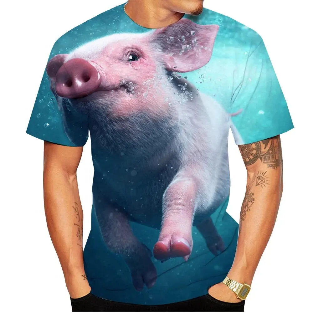 2024 Summer T-shirt Three-dimensional Printing Piggy Pattern T-shirt Men's T-shirt Oversized Fun Short-sleeved Tops 120-XL