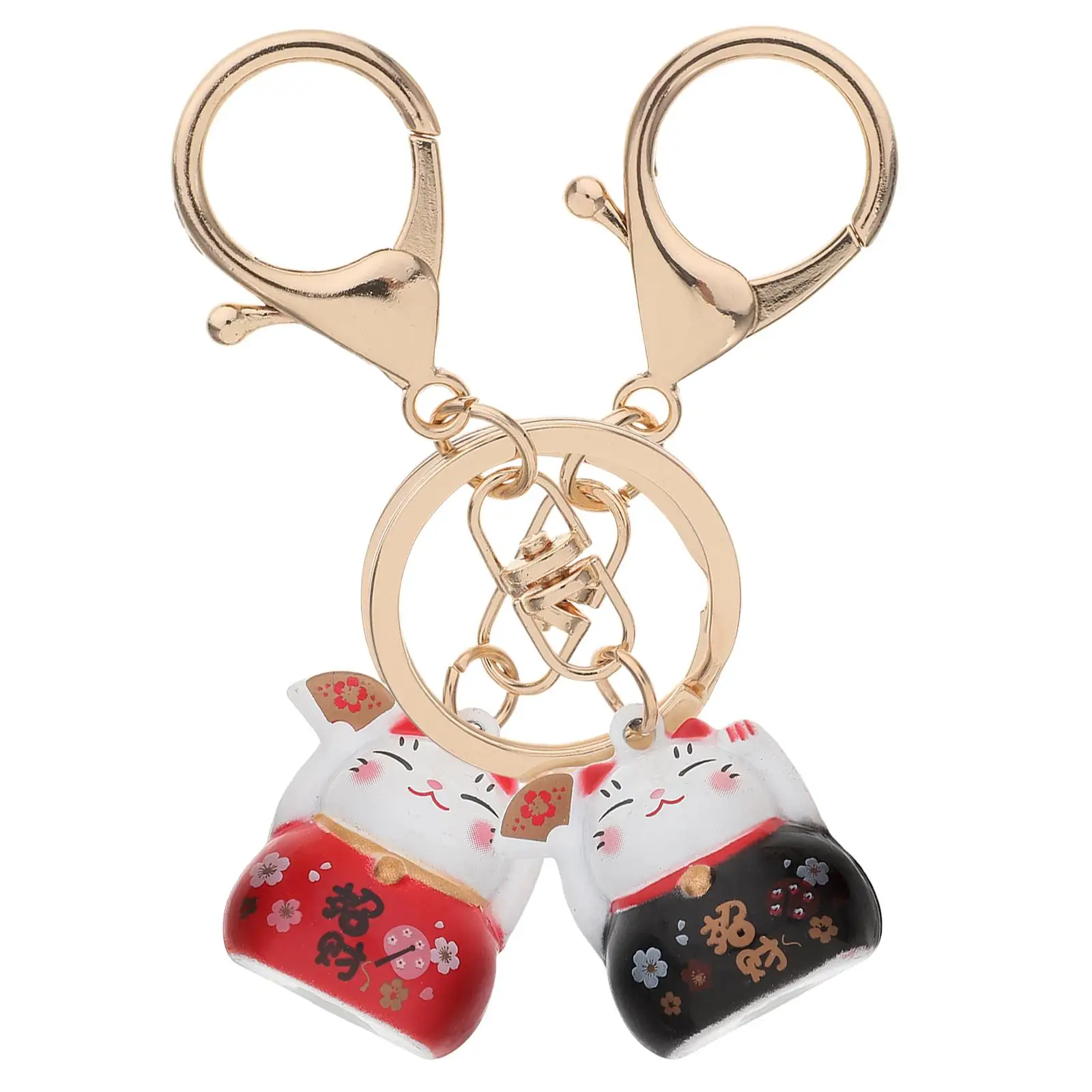 

2 Pcs Lucky Cat Bell Charm Cute Keychain Small Keychains Good Copper Alloy Japanese