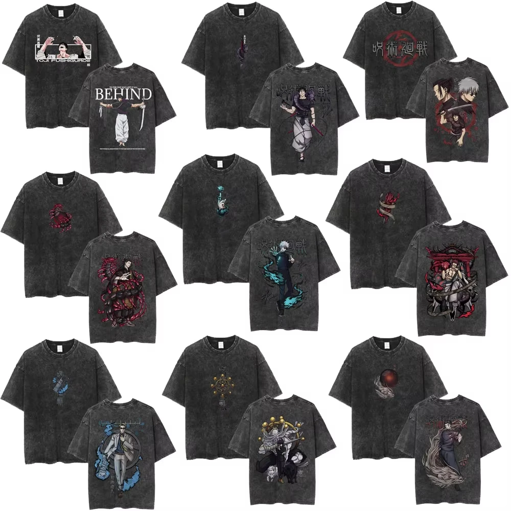الرجال النساء قصيرة الأكمام تي شيرت موضة عادية القطن تي شيرت أنيمي Jujutsu Kaisen Toji Fushiguro الجرافيك خمر غسلها تي شيرت