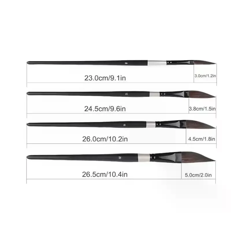 Pull Wire Paint Brush Set: 4-Pcs Nylon Hair Knife-Shaped Watercolor Gouache Art Drawing Pen