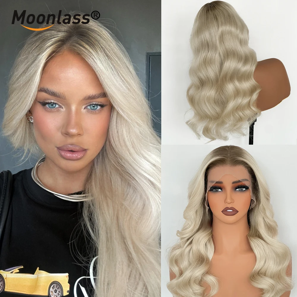 Platinum Blonde With Dark Root Body Wave 100% Human Hair Wig Ready To Wear Natural Hairline Wig Pre Plucked 13x6 Lace Front Wigs