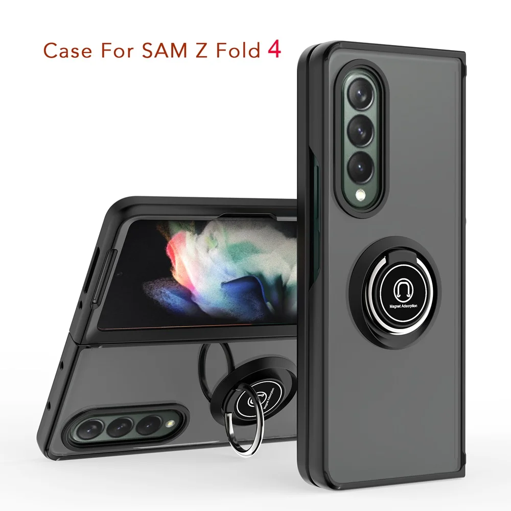 

Luxury Translucent Ring Holder Case for Galaxy Z Fold 3 Fold 4 Fold 5 Comfortable Grip Skin Feel Frosted Folding Protective Case