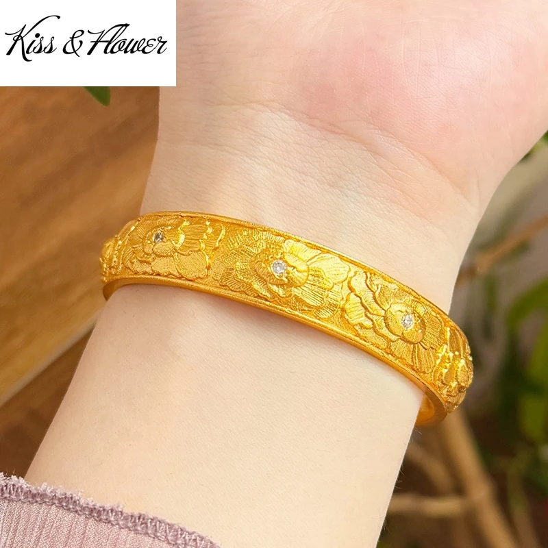 

KISS & FLOWER золотой винтажный браслет с цветком пиона для женщин, свадебная вечеринка, день рождения, Рождество, невеста, матери, женский подарок BR384