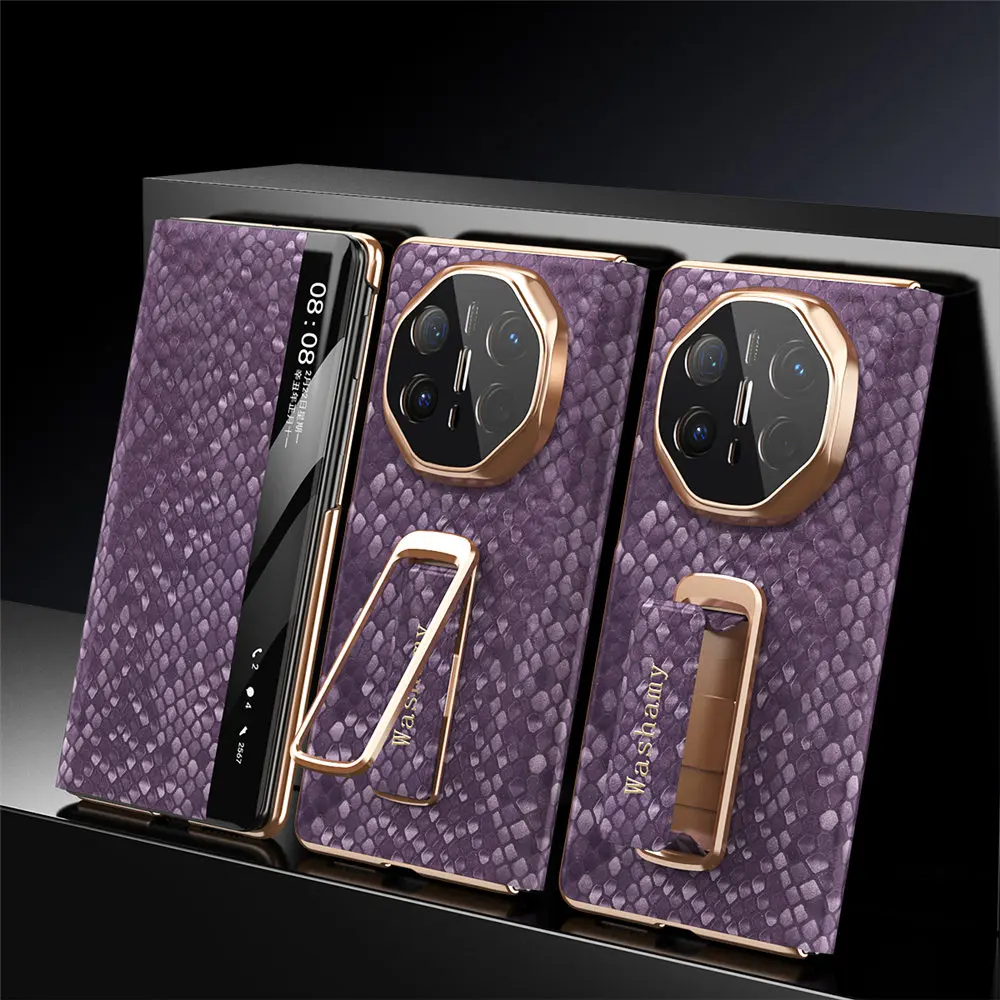 حافظة فليب من جلد البقر الطبيعي الفاخر بنمط الثعبان لهاتف هواوي ميت X6