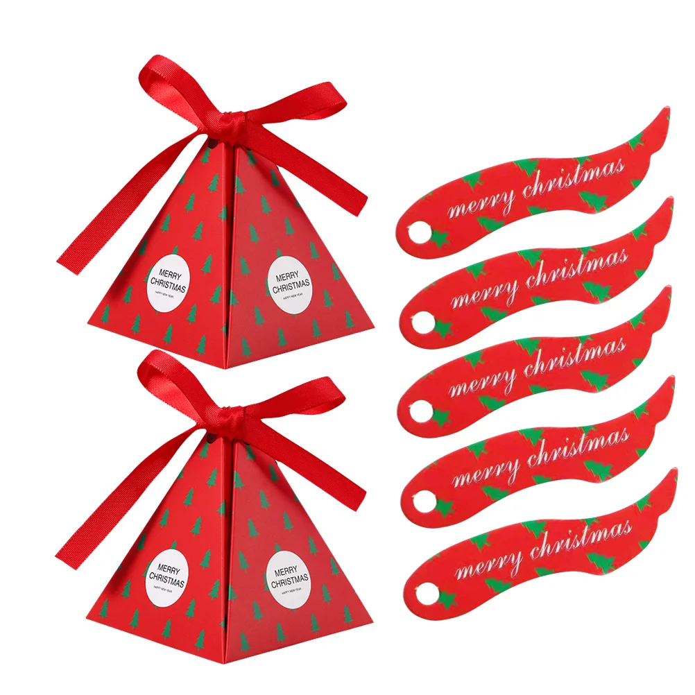 

1Set Tree Pattern Pyramid Candy Box Red Christmas Gift Boxes for Party Favors Chocolates Unique Elegant Design