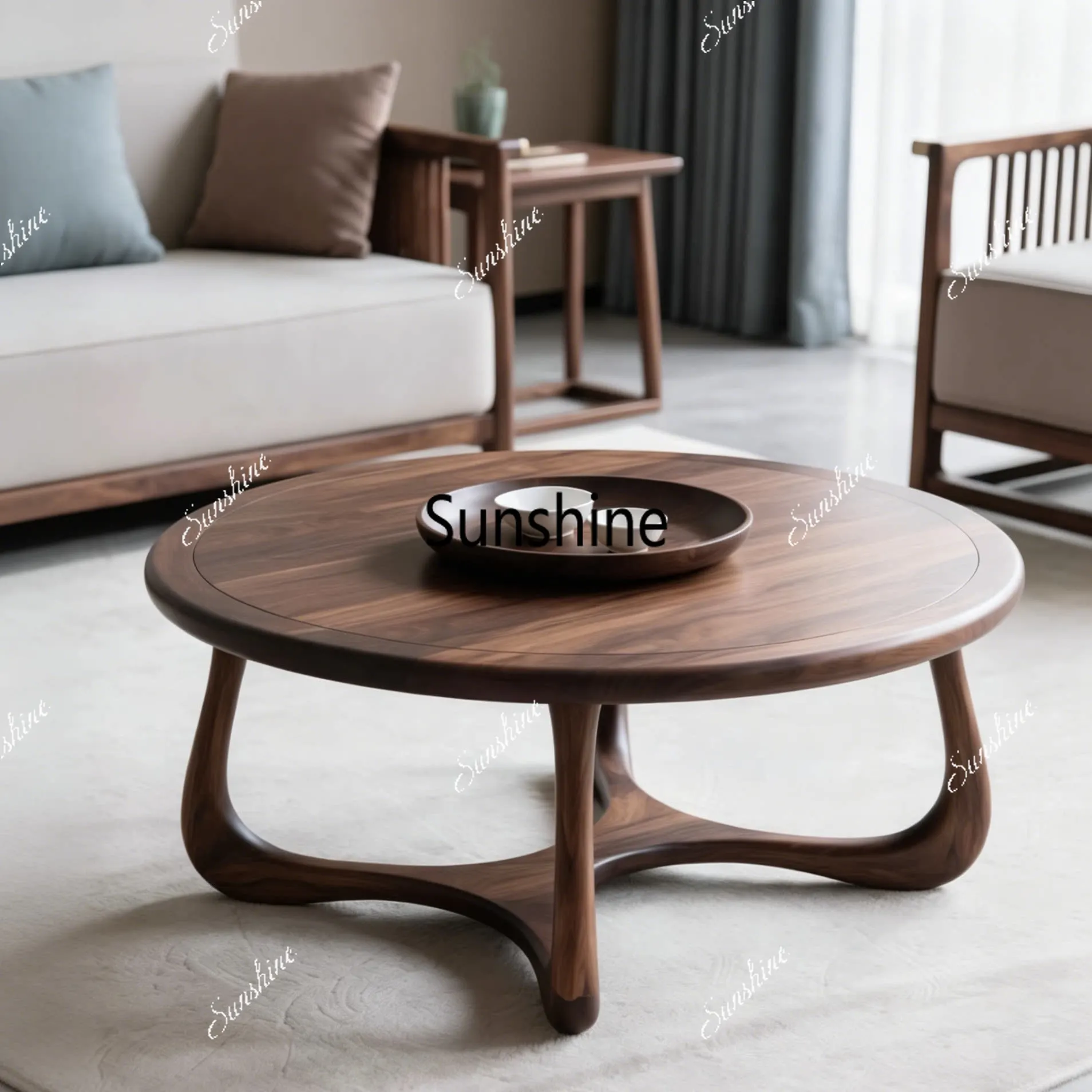 

New Chinese Zen small apartment solid wood round coffee table living room creative simple short table