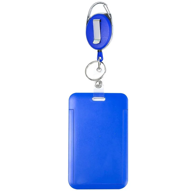 1 Set Vertical Hard Plastic ID Card Holder Protector with Retractable Reel and Black Neck Lanyard