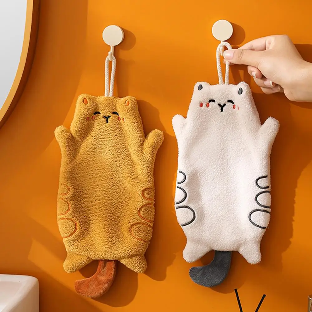 Hand Towel Super Absorbent Quick Dry Hanging Kitchen Towel Soft Cartoon Cat Shaped Wipe Towel Bathroom Accessories For Home