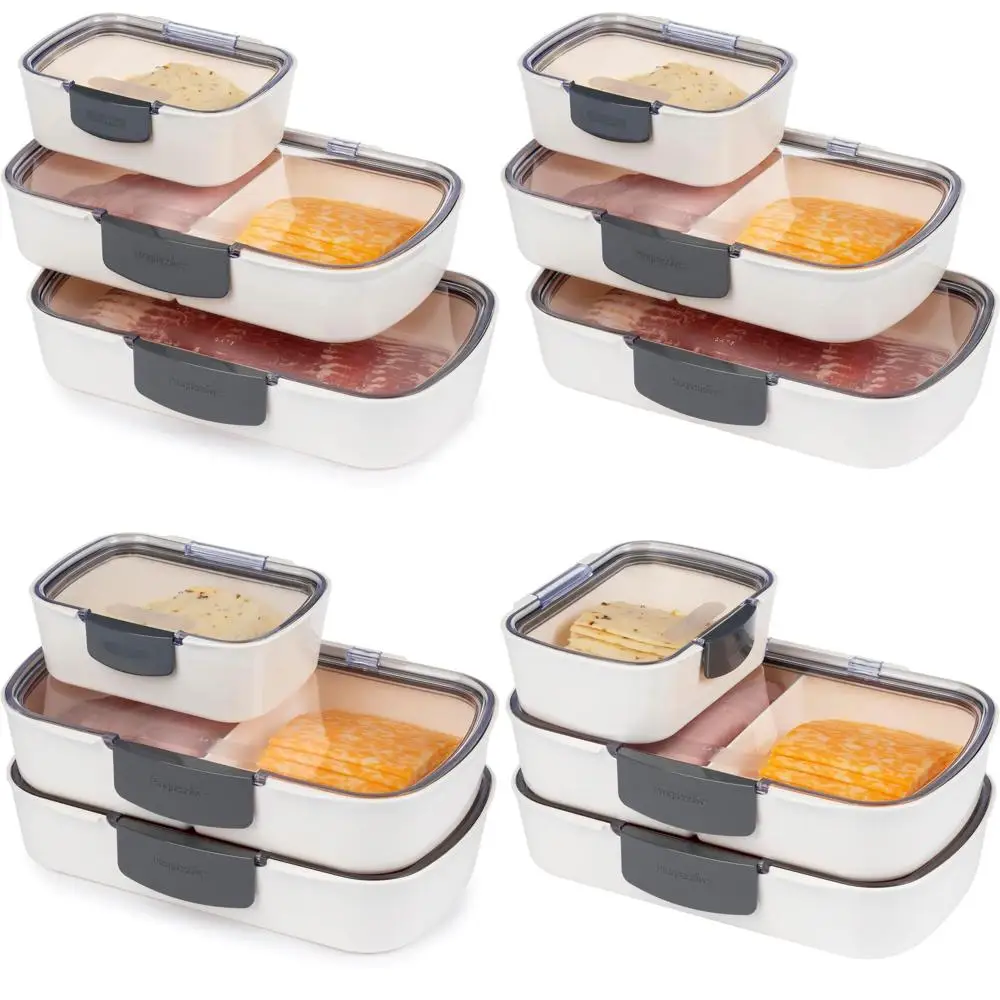 

Набор для хранения продуктов питания Deli ProKeeper из 3 предметов: миниатюрный, разделенный и стандартные размеры с силиконовыми уплотнениями, прозрачными крышками, точками даты и рифлеными