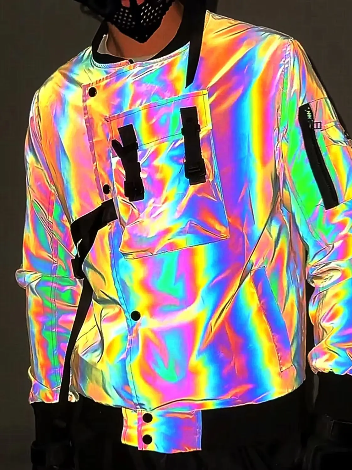

Bomber Jacket Man Autumn Winter Tactical Hip Hop Techwear Night Reflective Jackets Men Outdoor Casual Functional Windbreaker