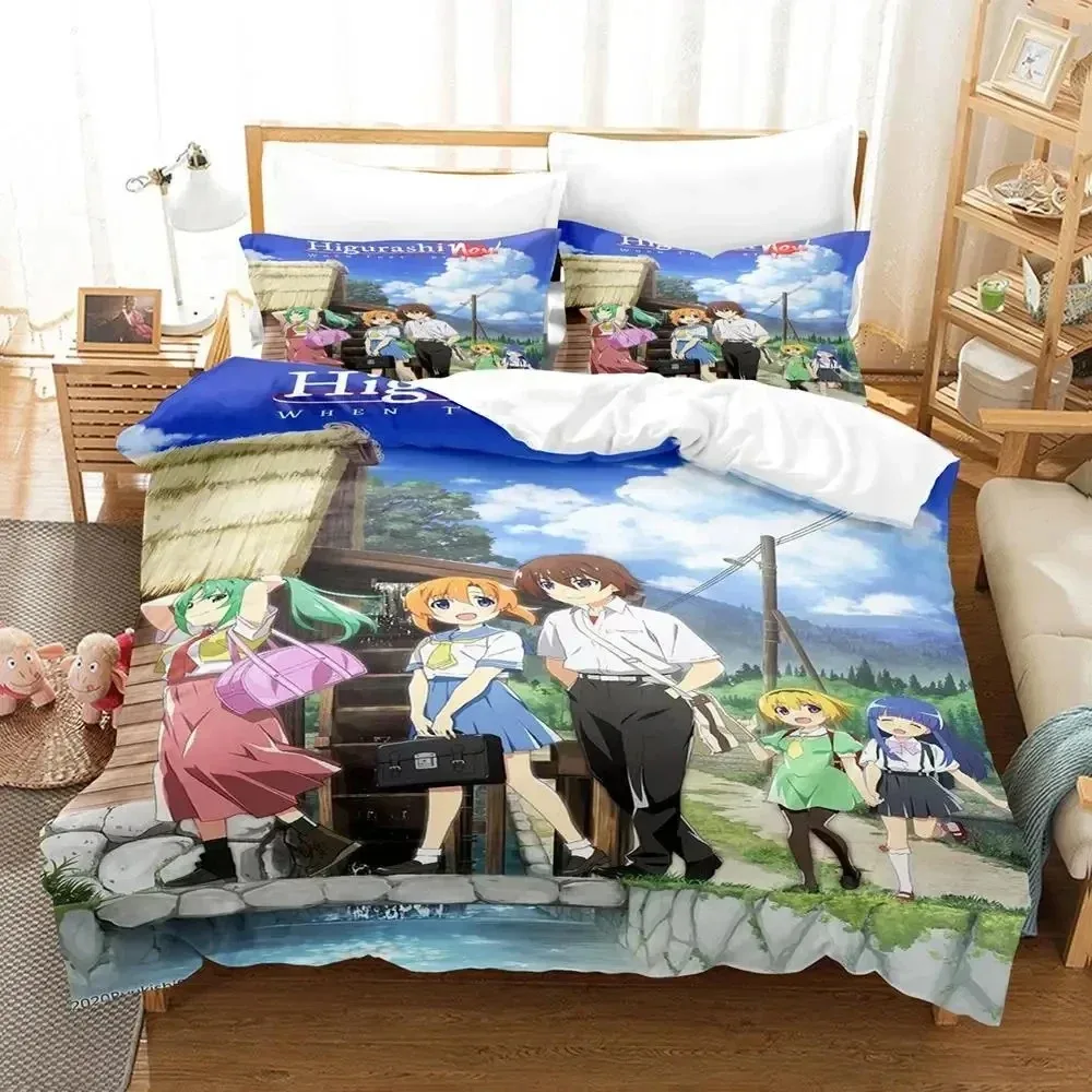 

3D Anime Higurashi When They Cry Bedding Set Duvet Cover Bed Set Quilt Cover Pillowcase Comforter king Queen Size Boys Adult