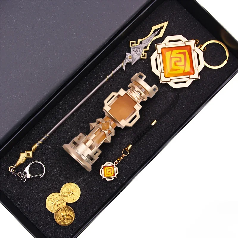 

2024 Genshin Impact Keychain Luminous 7 Element Weapons Eye Of God Keychains Gift Box Set Model Venti Xiao Zhongli Toy Keyring