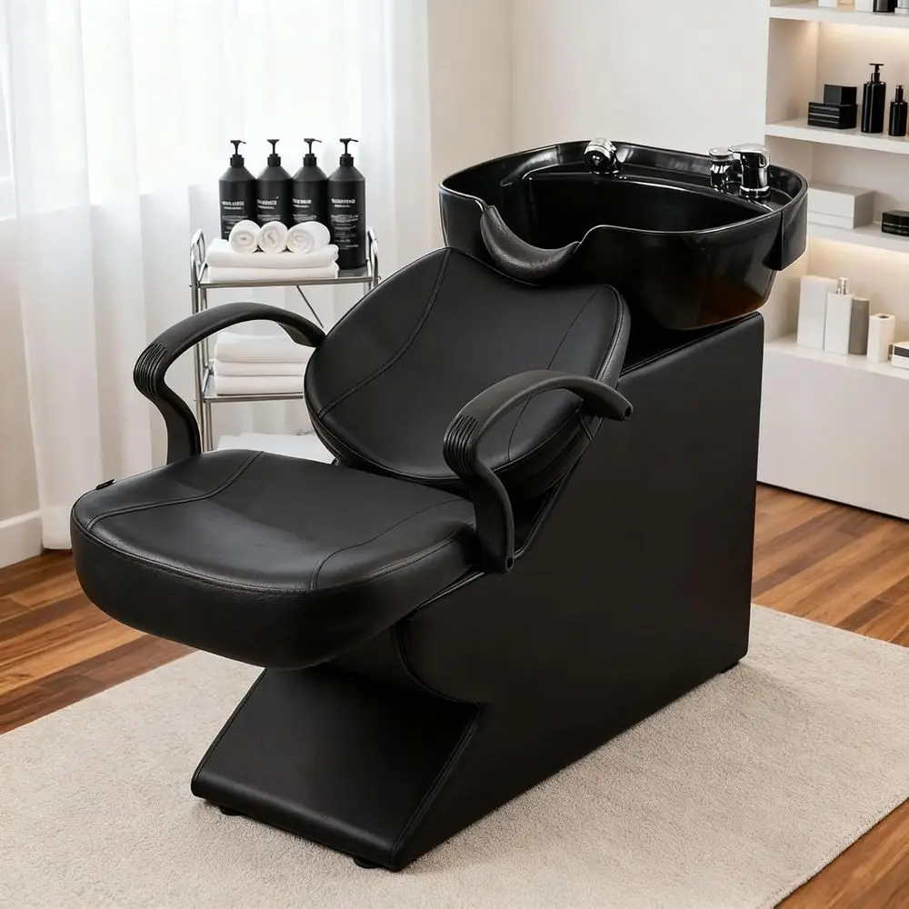 Leather Chair and ABS Shampoo Bowl Set with Storage and Ergonomic Design