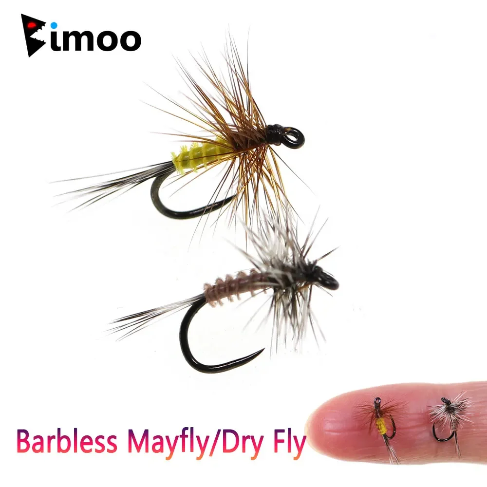 Bimoo 6PCS # 20 Barbless Mayfly Dryfly Rooster Hackle Sztuczna przynęta na owady Pstrąg Okoń Lipok Bluegill Przynęty wędkarskie Przynęty