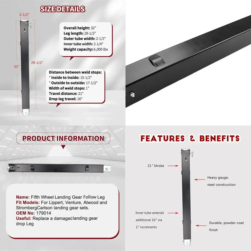 

179014 RV Follow Fifth Wheel Landing Gear Leg Compatible with Lippert Venture, Universal 29-1/2" Landing Gear Jack for Atwood &