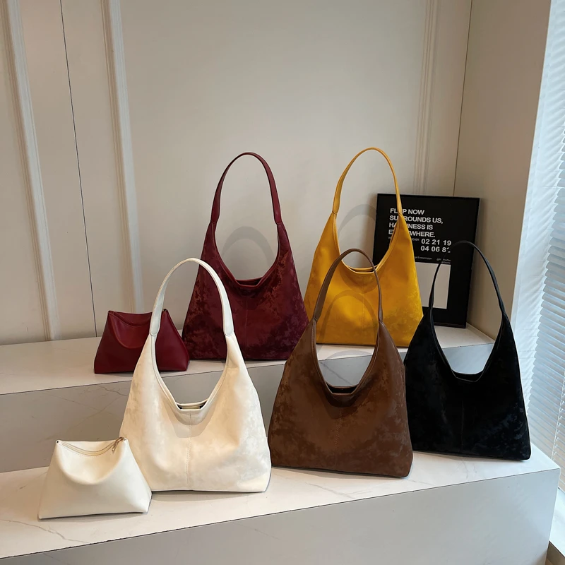 

Модные однотонные женские сумки на плечо из искусственной замши, милые женские сумки высокого качества, 2026, брендовые простые сумки большой вместимости