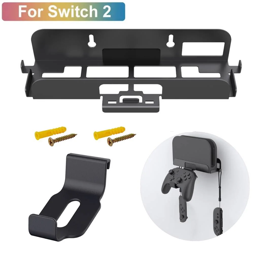 Wall Mount Bracket Display Stand Base with Controller Holder Wall Hanging Storage Rack for Nintendo Switch 2 Console & Accessory