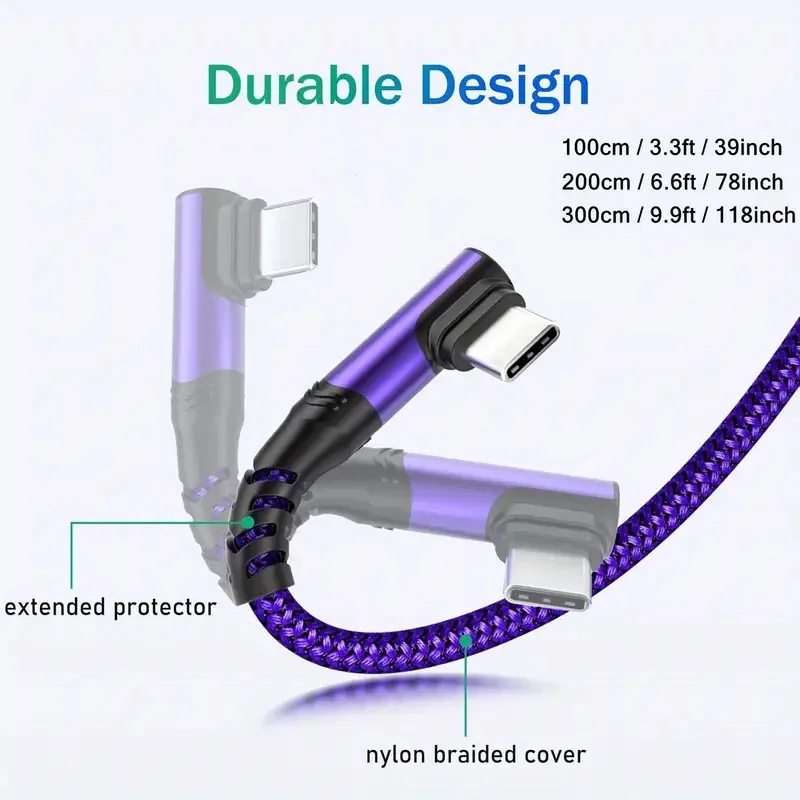 1 Pcs 90 Degree Elbow 60W USB To C Fast Charging Cable For Huawei Xiaomi Samsung 3M Nylon Braided Quick Charge Data Cord 2026