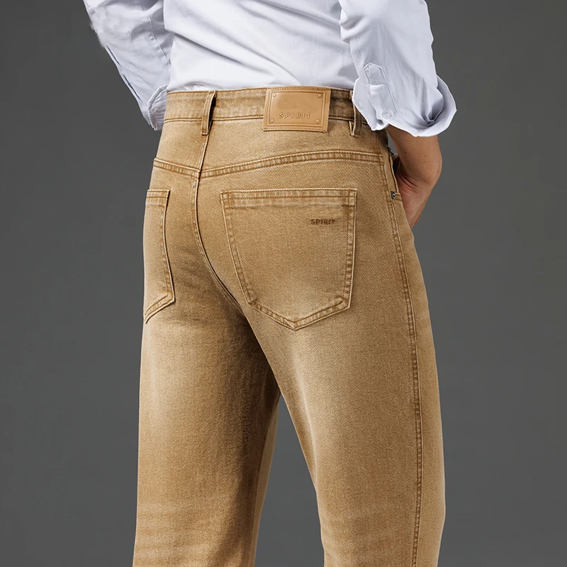 Winter Autumn Straight Denim Mens Jeans Pants Black Gray Yellow Stretch Loose Thicken Casual Jeans For Male Size 40 42 44