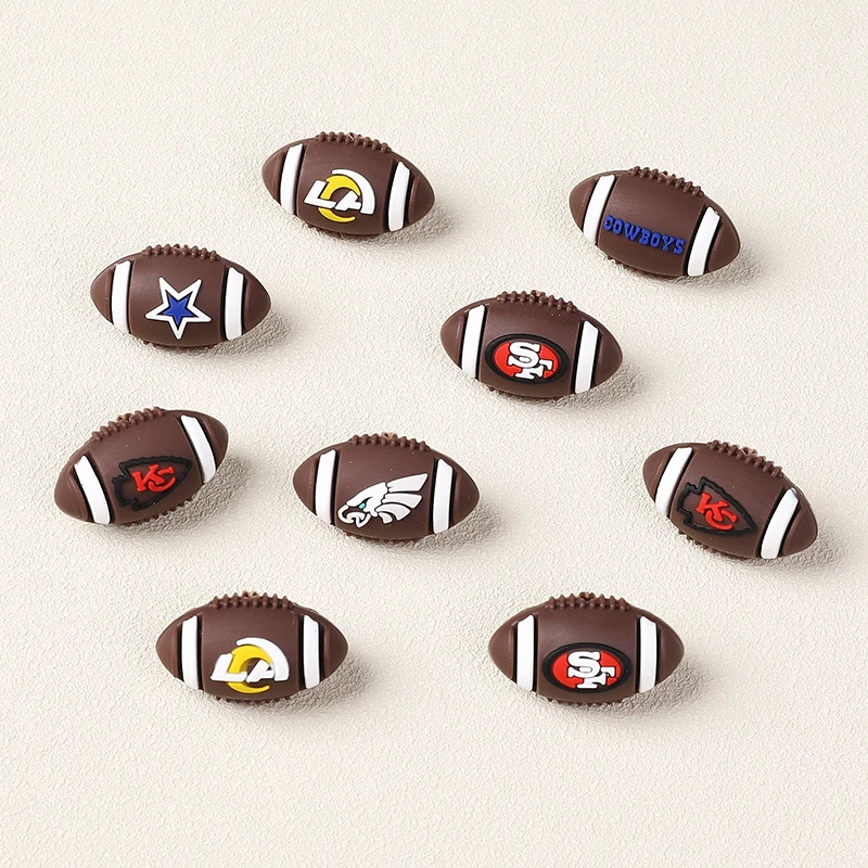 5/10Pcs New Team Silicone Beads 3D Rugby Ball Shaped Jewelry Making DIY Pen Keychain Bracelet Necklace Accessories