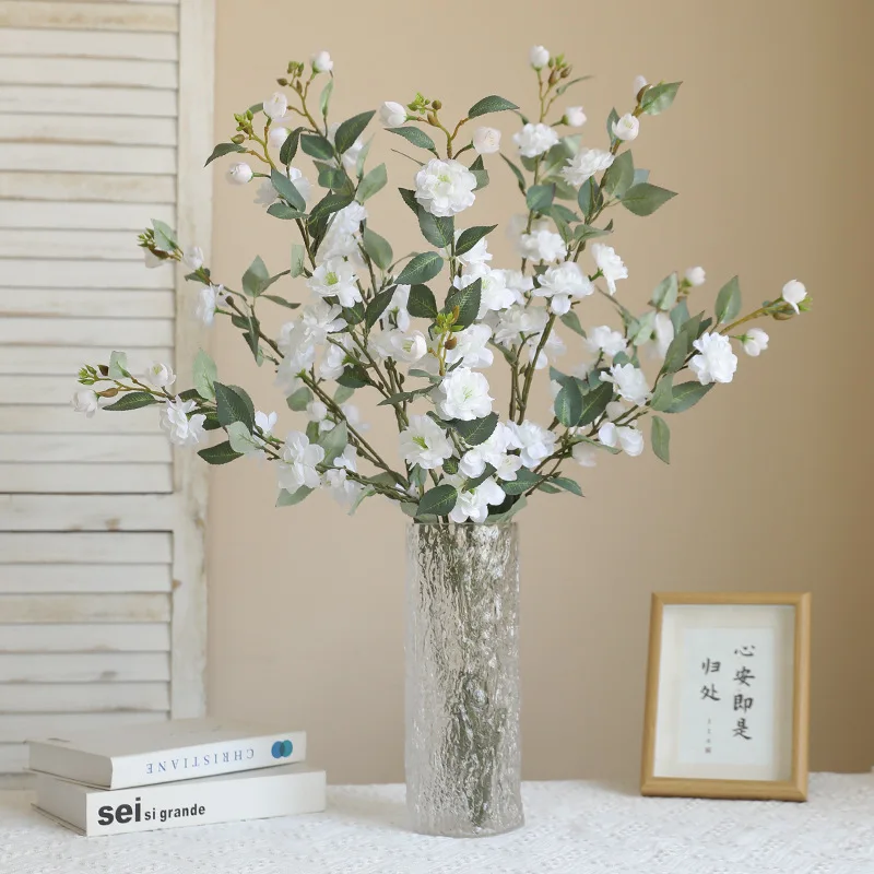 90CM Artificial Single Branch Camellia Chinese Style Retro Home Decoration Photography Prop Silk Flower Wild Camellia