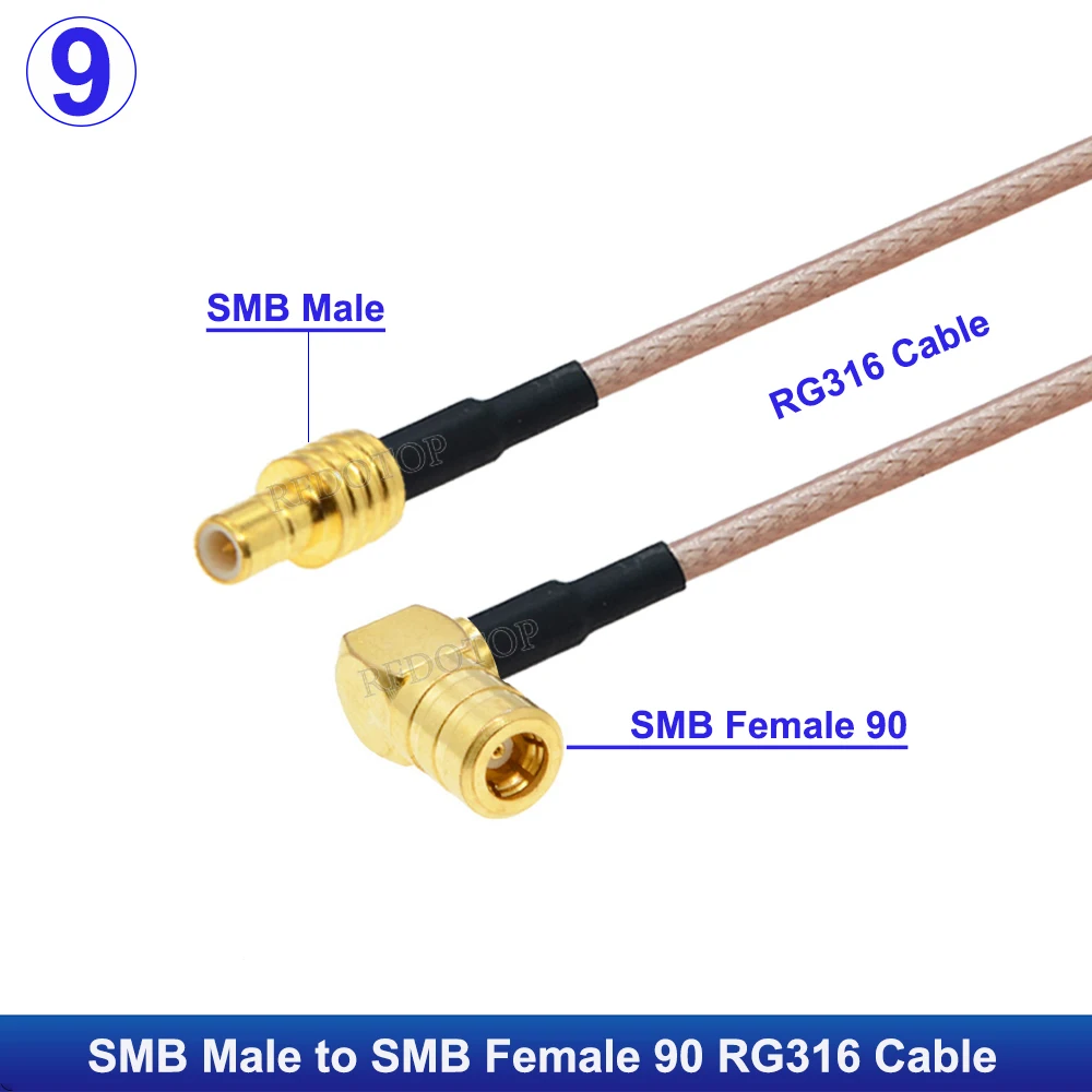 1 Stück RG-316 SMB-Stecker auf SMB-Stecker/Buchse, gerader/rechter Winkelverbinder, 50 Ohm, verlustarmes RG316-Kabel, hochwertiger Pigtail-Jumper