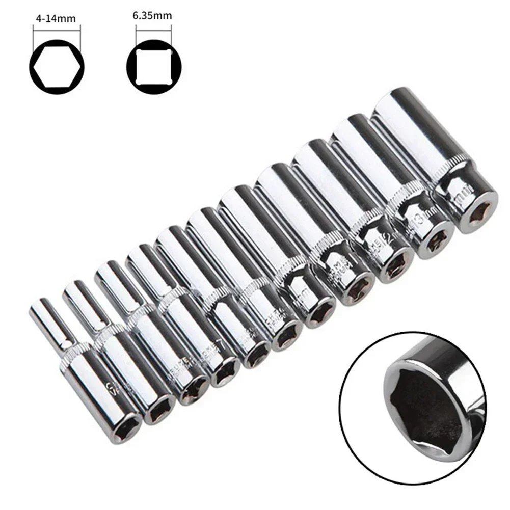 

1pc Chromium-vanadium Socket Wrench Auto Steel Repair For Tool 1/4 Head Sleeve Hand Hex Socket Adapter Deep Wrench Ratchet