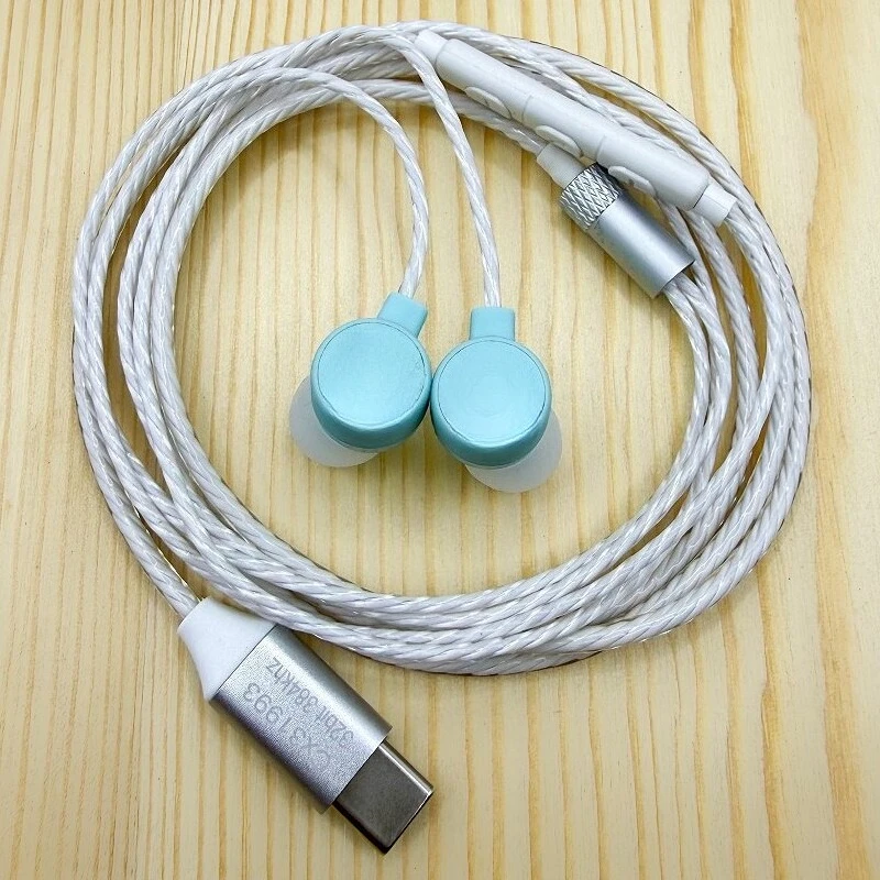 For Beats urbeats in-ear magnetic wired earphones type-c universal special, light blue, premium twisted earphone cable