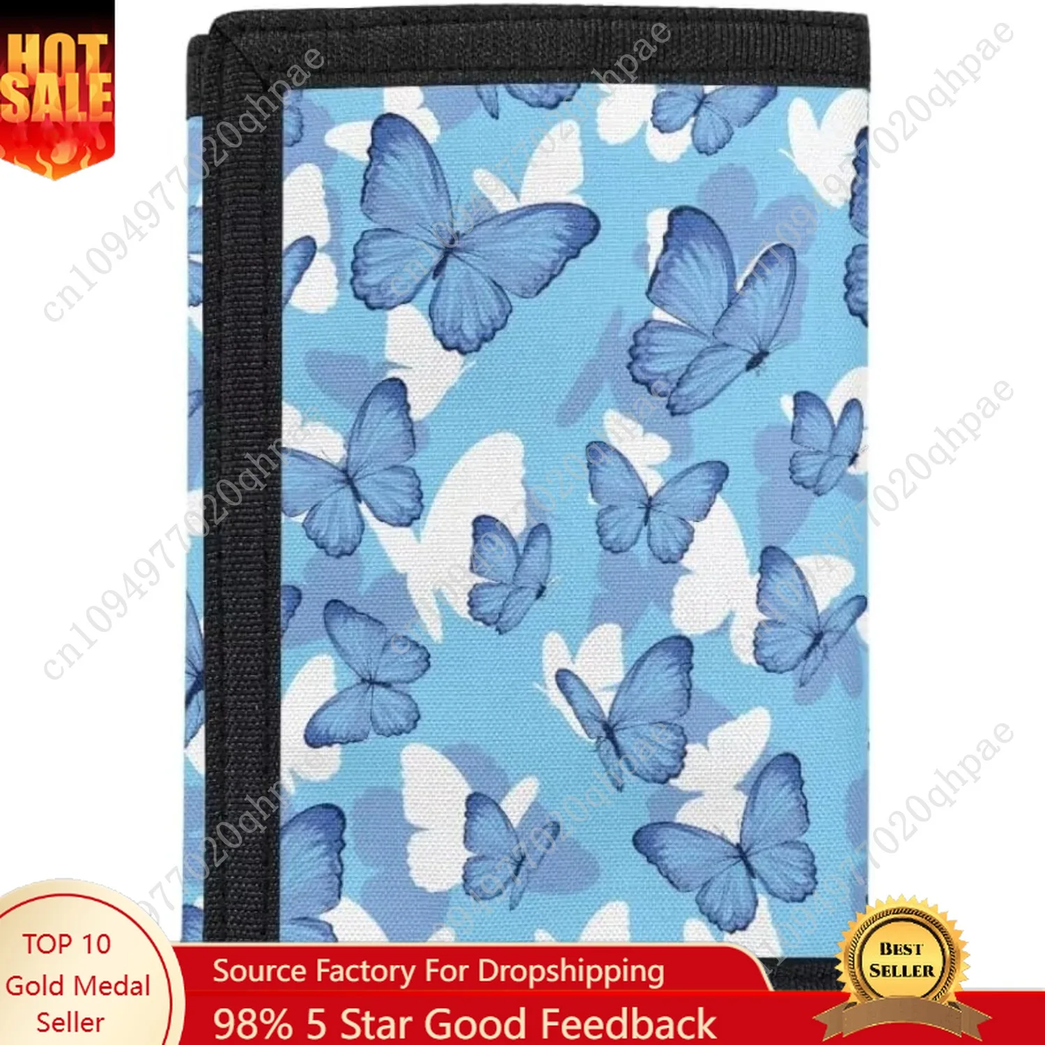 

Youth Wallets for Women Girls Blue Butterfly Large Capacity Trifold Money Organizer Three Fold Wallet with Card Holders