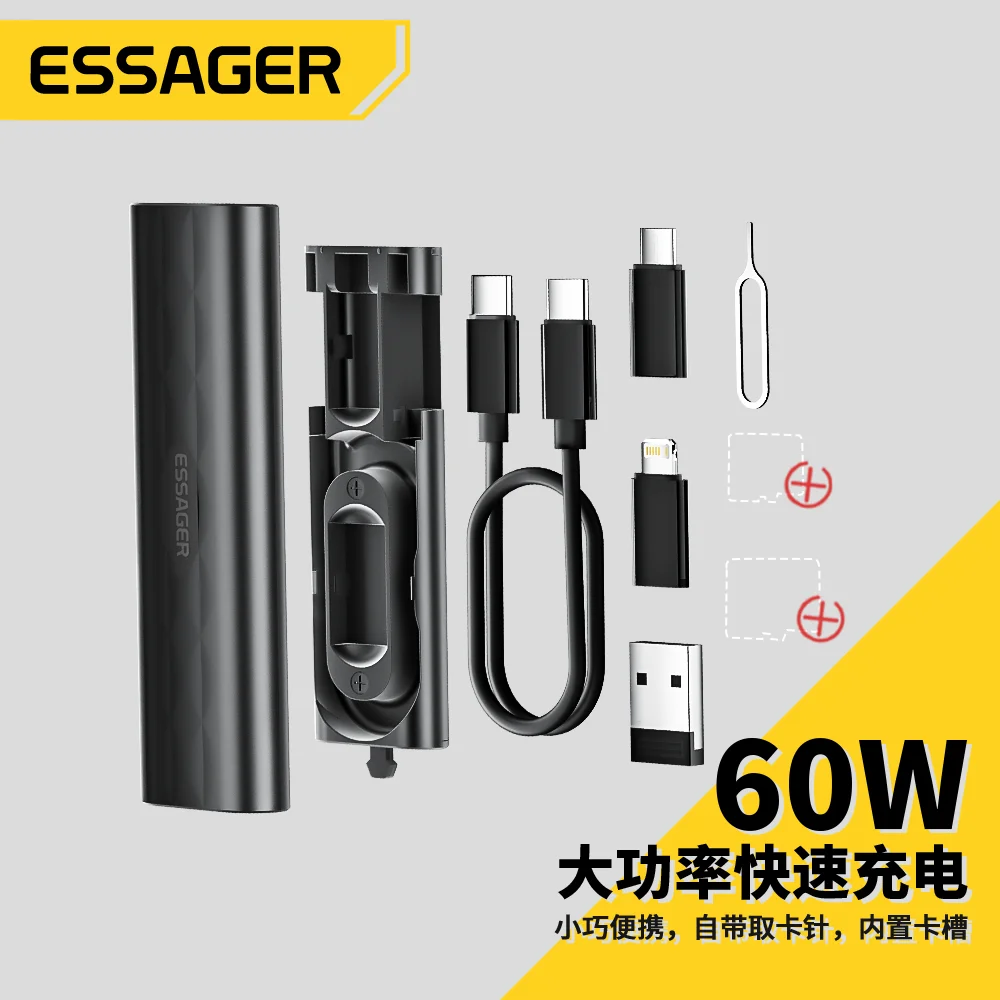 Essager USB C Cable 60W Type C Cable Fast Charge Charger Multi-function Adapter Data Cable USB Box USB Charger For iPhone 13 12