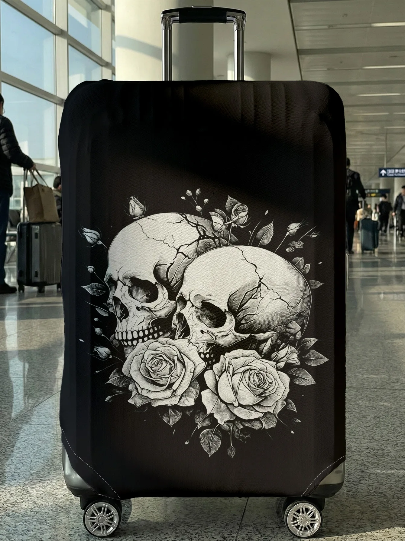 

Чехол для багажа в готическом стиле с черной основой, черепами и розами, подходит для чемоданов 18-32 дюймов, чехол-накладка на ручку чемодана, дорожный аксессуар