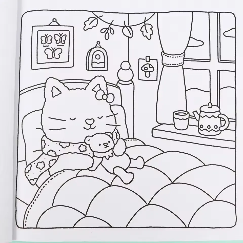 Fuzzy Hygge Super Cute Coloring Book For Adults & Teens Adorable Animal Cartoon Drawing Book Art Perfect Gift