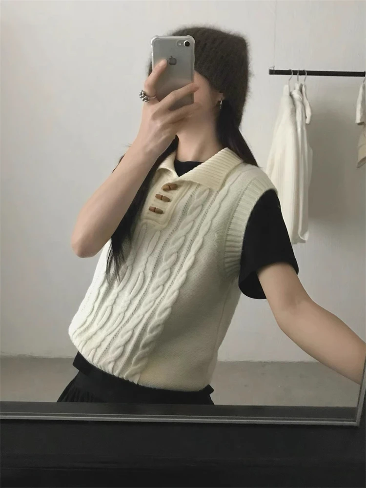 New Vest 100% Merino Wool Pullover for Women Polo Collar Solid Color Knit Sweater Casual Skin Friendly Autumn Winter Clothing