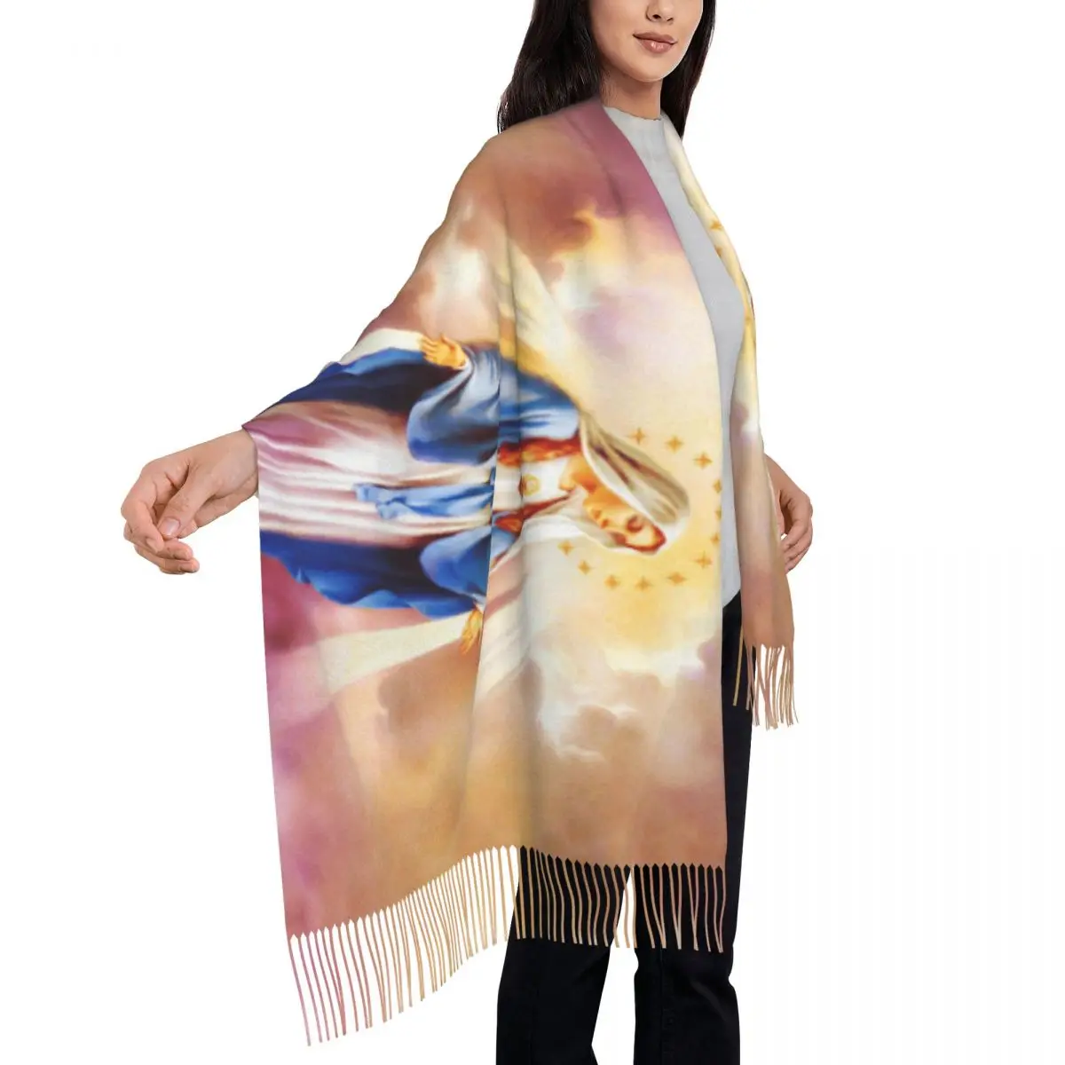 Personalized Print Catholic Virgin Mary Scarf Women Men Winter Warm Scarves Our Lady of Guadalupe Shawls Wraps