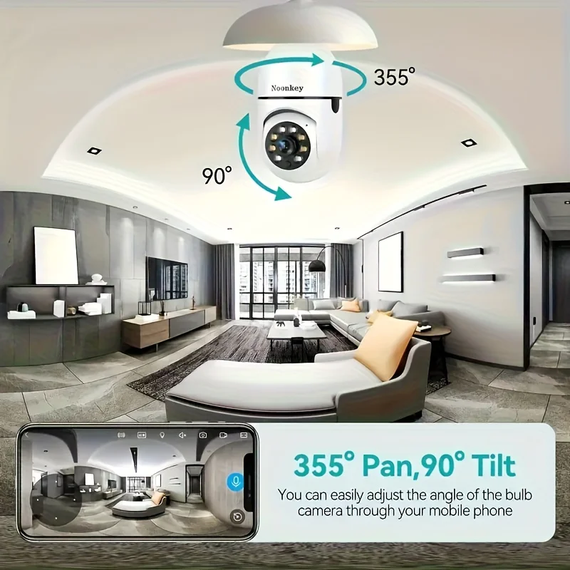 1080P night vision monitor, 5GHz Wi-Fi Bulb Security Monitor Camera , alarm push, 360° PTZ monitoring camera, intelligent motion