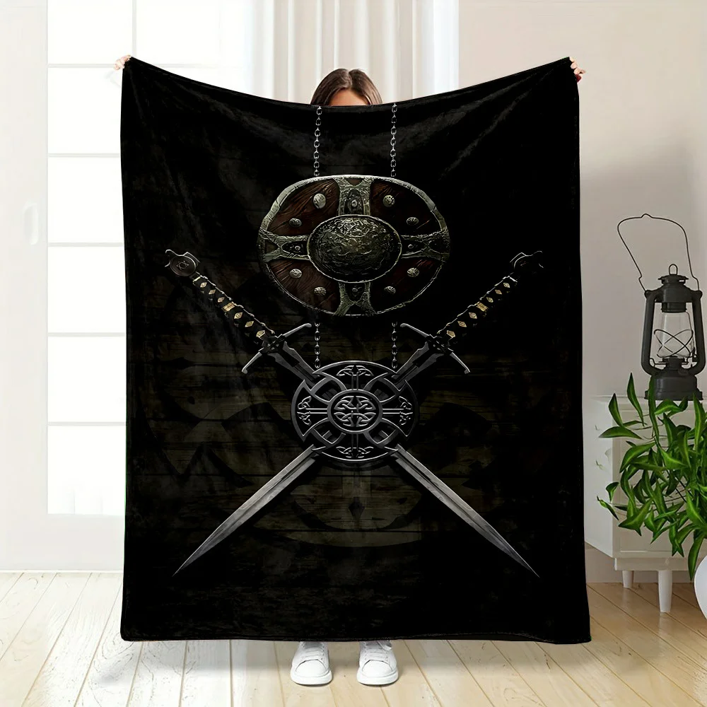 Ancient warrior shield patterns Flannel printed blanket suitable for all seasons suitable for living room office sofa and travel