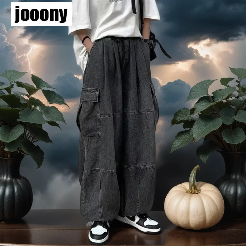 

Широкие брюки с карманами и эластичной резинкой на талии, уличная одежда, свободные винтажные брюки, весенне-осенние брюки, мешковатые джинсы Y2K для мужчин, универсальные