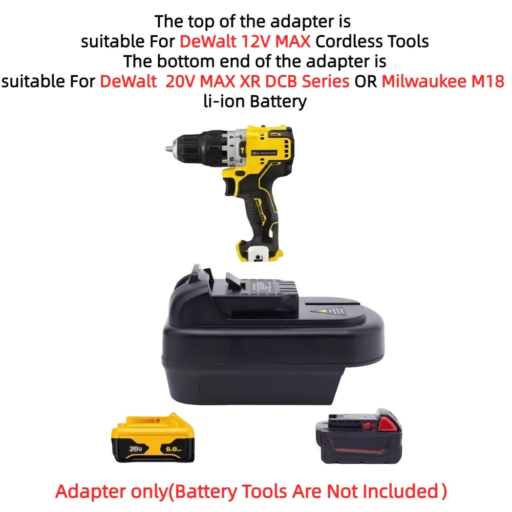 Adapter/Converter for DeWalt 20V Max XR DCB Series or Milwaukee M18 Battery TO DeWalt 12V Max Type Tool Accessory (Only Adapter)