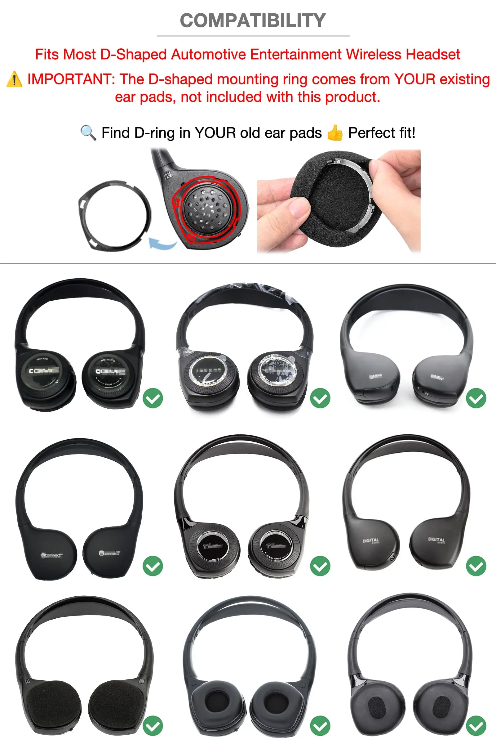 타운앤컨트리, 지프, GM 유콘 서버번, 캐딜락 에스컬레이드, 포드, 링컨 IR 헤드폰 DVD 시스템용 폼 이어 패드 3쌍