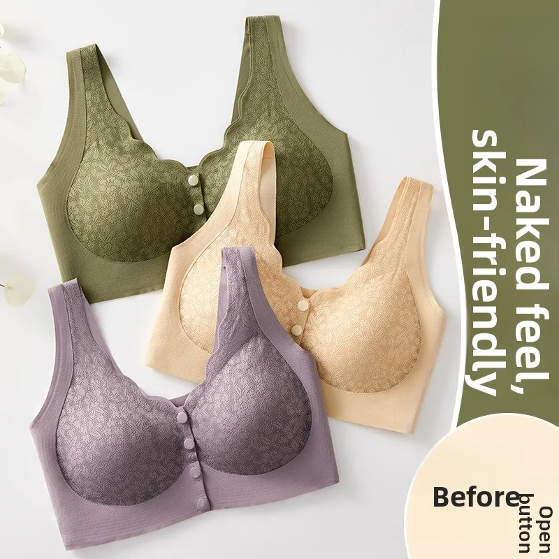 

Ladies Sexy Non Steel Ring Gathering Anti Sagging Underwear Comfortable All Year Round Seamless Breathable Front Opening Bra